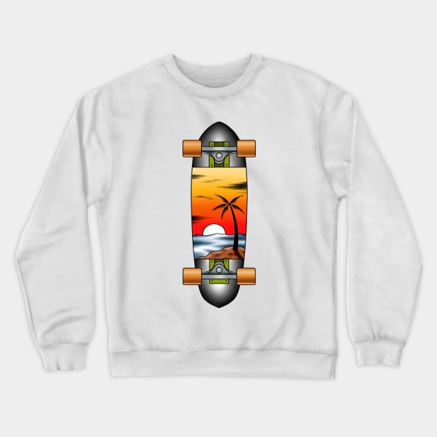 Skateboard Sunset beach Crewneck Sweatshirt by Smurnov